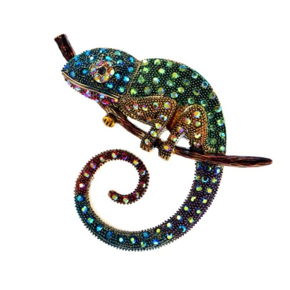 Rainbow Chamelion Lizard Rhinestone Pin Broach - Picture 2 of 5
